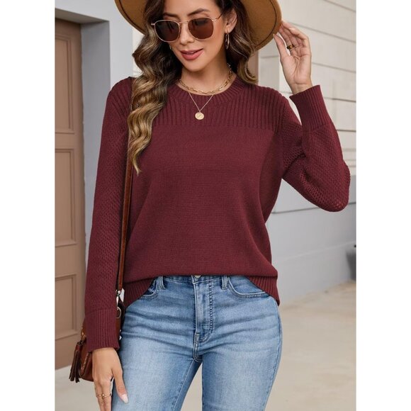 Women's Knit Sweater Soft V Neck Long Sleeve Casual Fall Wear Top - Picture 4 of 5